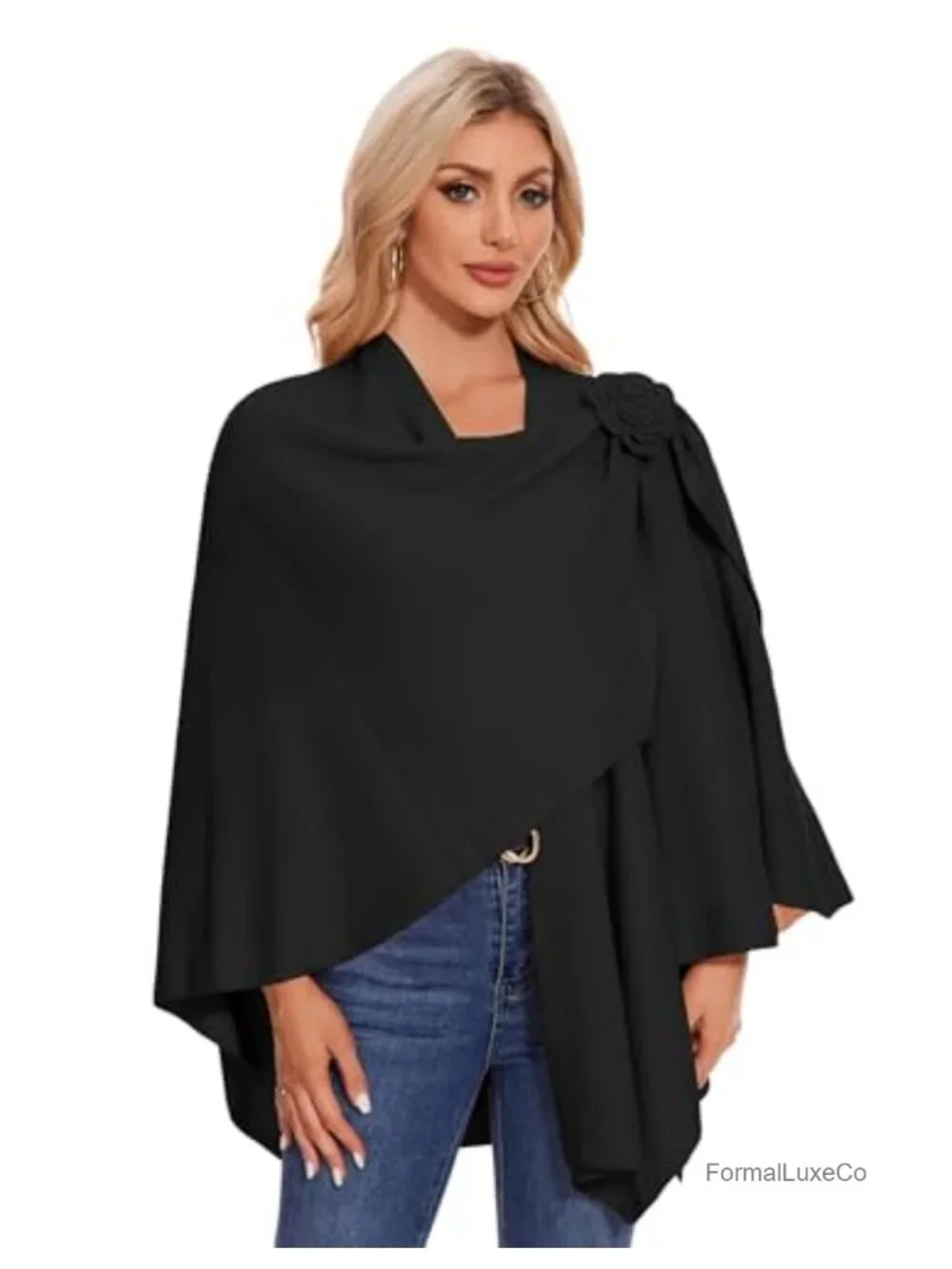 Elegant Cross Front Floral Shawl Wrap Poncho Viscose Blend Long Length